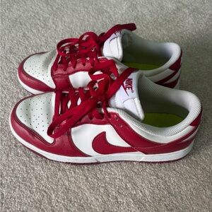 Red and white Nike Dunks